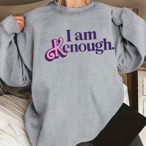 Women’s L/G Barbie Movie I Am Kenough Gray Crewneck Sweatshirt Size Large NEW